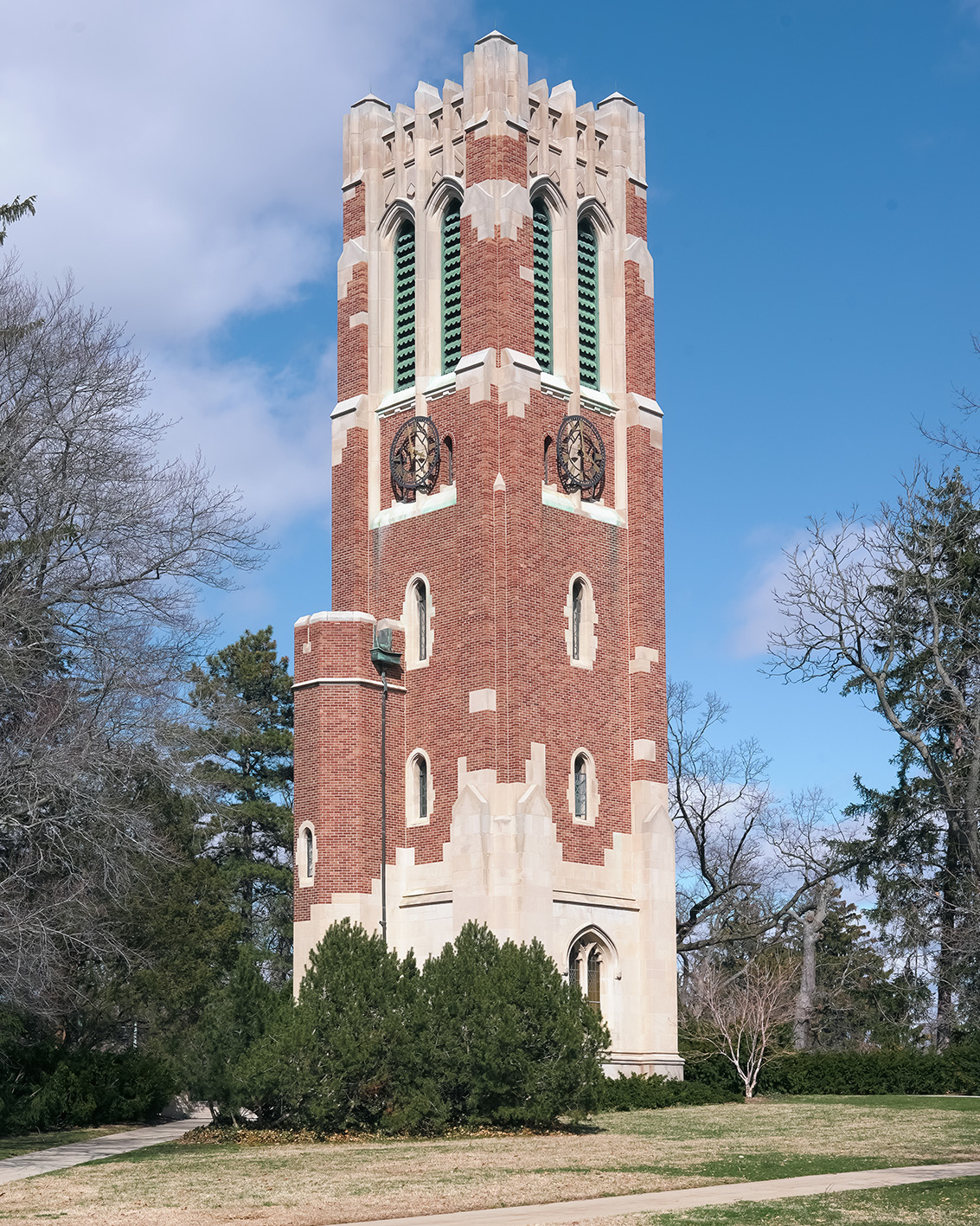 Beaumont Tower in early spring on a sunny day